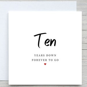 10 Jahre Down, immer to go Karte, 10 Jahre Jubiläumskarte, Jahrestagskarte für den Partner, Jahrestagsgeschenk