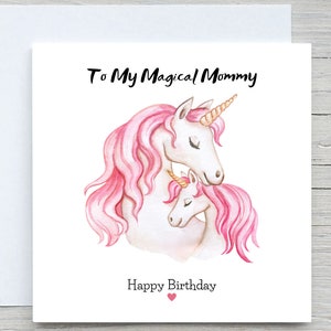Cartão de aniversário, cartão de amor, mãe mágica, cartão de aniversário para mãe, aniversário de mãe, cartão de unicórnio para mãe