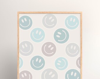 SMILEY FACE CHECKERED Downloadable Print, Retro Kids Wall art, Boho Kids Room, Boho Wall Art, Printable 8x10, 11x14, A3, A4
