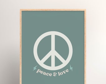 PEACE SIGN smiley face Downloadable Print, Retro kids Room, Boho Kids Room, Retro Wall Art, Printable 8x10, 11x14, A3, A4