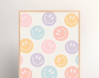 SMILEY FACE CHECKERED Downloadable Print, Retro Kids Wall art, Boho Kids Room, Boho Wall Art, Printable 8x10, 11x14, A3, A4