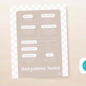 Digital Print Download Babysitter Notes, Babysitter Instructions, Babysitter Information Printable 8.5x11