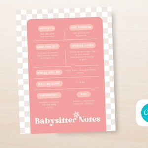 Digital Print Download Babysitter Notes, Babysitter Instructions, Babysitter Information Printable 8.5x11