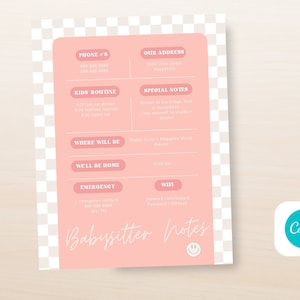 Digital Print Download Babysitter Notes, Babysitter Instructions, Babysitter Information Printable 8.5x11