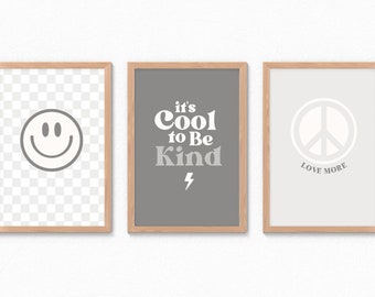 SMILEY FACE CHECKERED Peace Sign Be Kind Downloadable Print, Kids Wall art, Boho Kids Room, Boho Wall Art, Printable 8x10, 11x14, A3, A4