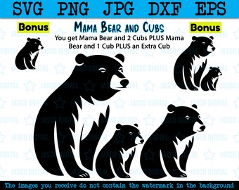 Mama Bär SVG Png Eps, Bärenfamilie Cricut, 2 Jungtiere, Bär Mama, Mama Baby Bär, Bär Silhouette, Baby Bär svg, Mutter Bär svg,