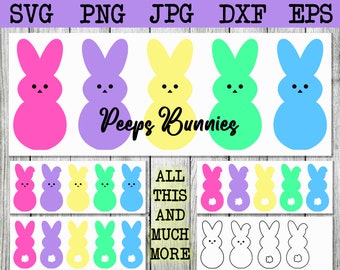 Easter Bunny Peeps SVG PNG DXF Jpg Eps Cricut Cut File Silhouette sublimation Embroid sticker design easter clip art Blue Pink Green Purple