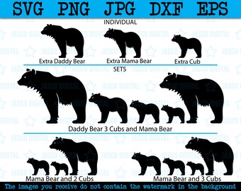 Mamá Oso Svg Archivos Png, Familia de osos Cricut, 3 Cachorros Svg, Papá Oso Svg, Mamá Bebé Oso Svg, Silueta de oso, Bebé oso svg, Madre oso svg