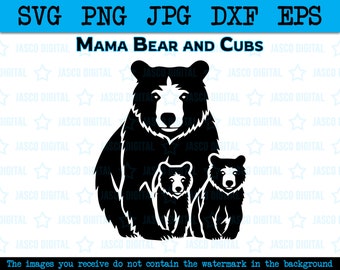 Mama Bär Png Eps Dateien, Bärenfamilie Cricut, 2 Jungtiere, Bär Mama, Mama Baby Bär, Silhouette, Baby Bär, Mutter Bär svg