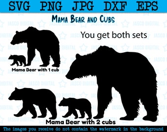 Mama Bär SVG Png Eps, Bärenfamilie Cricut, 2 Jungtiere, Bär Mama, Mama Baby Bär, Bär Silhouette, Baby Bär svg, Mutter Bär svg
