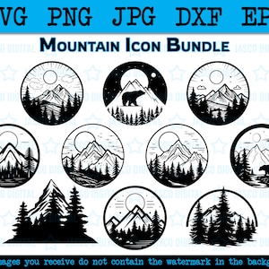 Mountain and forest bundle, Mountain logo svg hand drawn Forest Tree svg, landscape svg, Mountain Forest, outdoors adventure svg, Travel svg