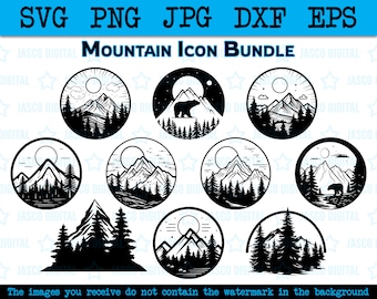 Mountain and forest bundle, Mountain logo svg hand drawn Forest Tree svg, landscape svg, Mountain Forest, outdoors adventure svg, Travel svg