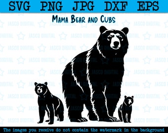 Mama Bär SVG Png Eps, Bärenfamilie Cricut, 2 Jungtiere, Bär Mama, Mama Baby Bär, Bär Silhouette, Baby Bär svg, Mutter Bär svg