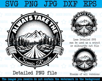 Neem altijd de schilderachtige route svg, png, Camping svg, bergen svg, camping clipart, wildernis svg, Mountain and Trees Svg, Reiziger SVG png