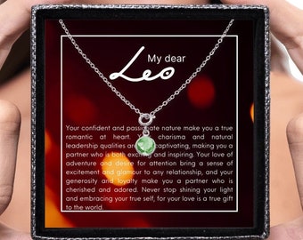 Leo Zodiac sign birthstone necklace | Peridot birthday gift for Leo | Leo womens personalized gift