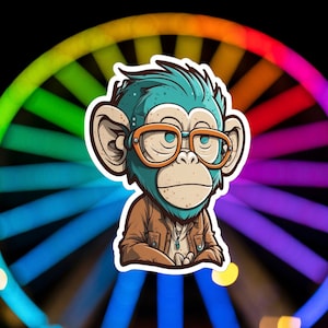 Monkey Sticker Monkey with Glasses Sticker Laptops sticker and Water Bottles sticker