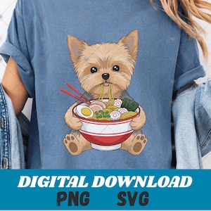 Yorkshire Terrier Ramen PNG SVG vector digitaal bestand, hond noodle Bowl kunst, schattige hond sublimatie ontwerp, Instant Download huisdier ontwerp