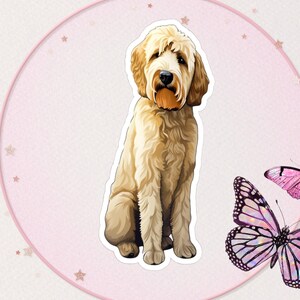Schattige Golden Doodle-vinylsticker voor laptops en waterflessen, goldendoodle-sticker