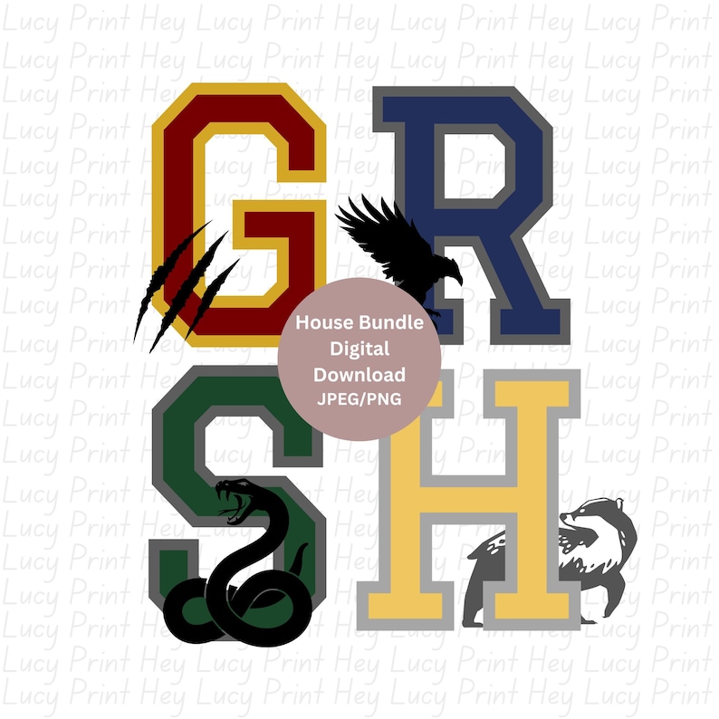 House Graphics Bundle: Raven, Snake, Badger, Lion (Digital Download) image 1