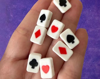 Playing Card Beads for Jewelry Making - Heart Spade Diamond Club Charms - Poker Beads set of 4