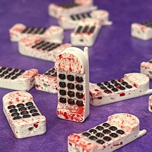 Horror Movie Telephone Beads, Slasher Flick Beads, Blood Splatter Beads, Spooky Halloween Beads, Unique Beads (1.5 mm hole)