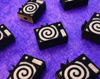 Retro 90s Tv Spiral Beads, Kandi, Black and White Hypnosis Television Charm, Y2K, Creepy Cute Jewelry Making Supplies (5)(1.5 mm hole)