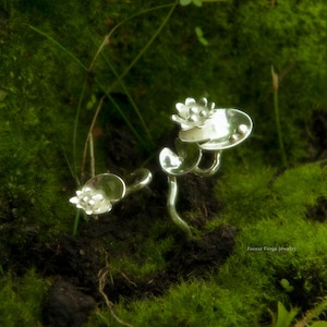 Adjustable ring with lily pad and water lily "Näckros" , handmade from sterling silver