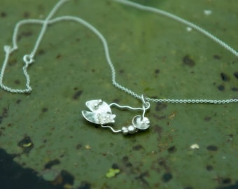 Handmade Sterling Silver Lily Pad Necklace, Fairy Tale Jewelry