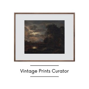Moonlight Landscape, Vintage Oil Painting Print, Antique Printable Art