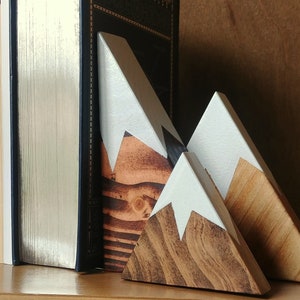 Wooden Mountains Bookends Decor - 1 Set (of 2 Ends) - Multiple Colors! - Minerd Design