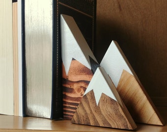 Wooden Mountains Bookends Decor - 1 Set (of 2 Ends) - Multiple Colors! - Minerd Design