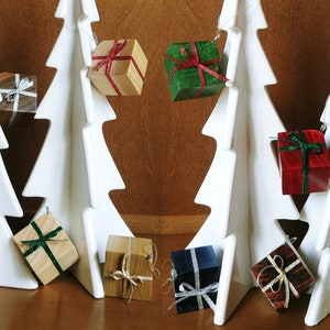 Handmade Wooden Christmas Present Ornaments - Solid Wood, Set of 4
