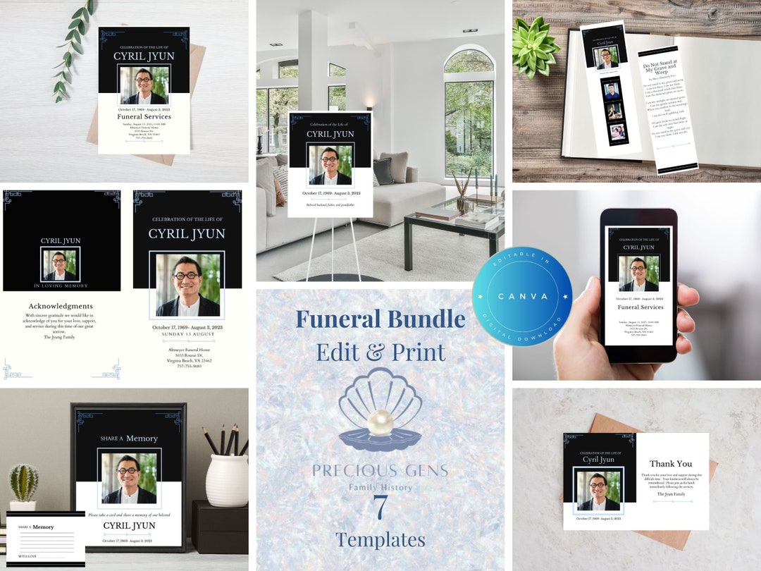 DIY Editable in Canva Funeral Program Template Bundle, Celebration of ...