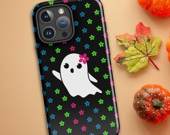 Cute Ghost iPhone Case: Floral Pattern, Dual Layer Protection