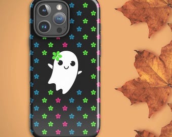 Cute Ghost iPhone Case, Dancing Green Flower, Floral Halloween Phone Cover