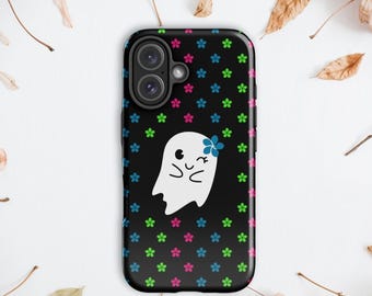 Cute Floral Ghost iPhone Case, Durable Dual Layer Design