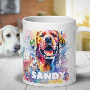 Personalisierte Labrador Retriever Aquarell Tasse, individuelles Namensgeschenk, Labrador Hund Kunst, Kaffeetasse, Teetasse, Suppentasse, 11 Unze 15 Unze 20 Unze Becher