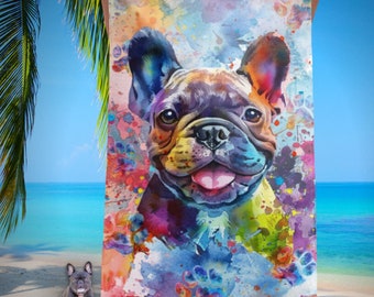 French Bulldog Watercolor Beach Towel, Dog Lover Gift