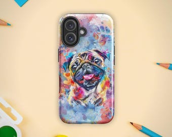 Pug Watercolor Art iPhone Case, Unique Dog Lover Gift
