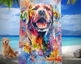 Labrador Retriever Beach Towel, Watercolor Dog Art, Colorful Lightweight Towel