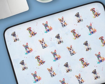 Puppy Dog Laptop Sleeve; Frenchie, Pug, Corgi, and Labrador Dogs