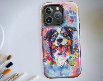 Border Collie iPhone Case, Watercolor Dog Art, Protective Phone Cover