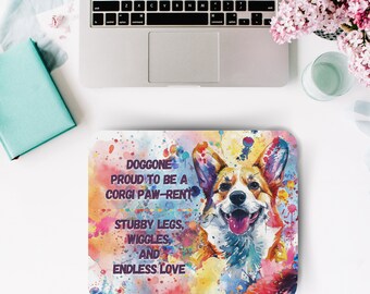 Corgi Craze Watercolor Mouse Pad, Artwork in Landscape Orientation, Fun and Quirky Dog Artwork