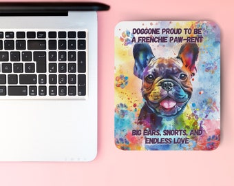 French Bulldog Watercolor Mouse Pad, Dog Paw Prints Artwork