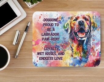 Labrador Love Watercolor Mouse Pad, Artwork in Landscape Orientation, Fun and Quirky Dog Artwork