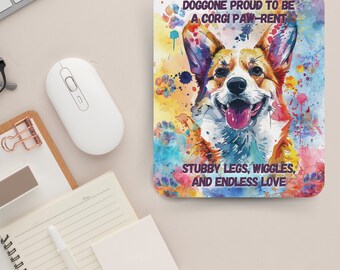 Corgi Craze Watercolor Mouse Pad, Artwork in Portrait Orientation, Fun and Quirky Dog Artwork