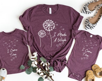 Ik maakte een wens Mama shirt, ik kwam uit één stuk baby, moederdag bijpassende shirts, bijpassende mama en mij paardenbloem wensen outfits