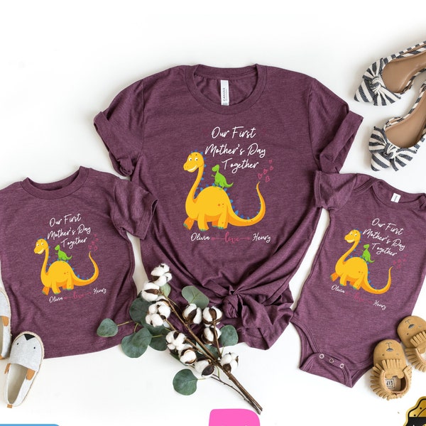 Our First Mother's Day Shirts, Matching Mommy And Me Shirt, Personalized Mother's Day Shirt, Dinosaur Mommy Baby Outfits, New Mom Gift Shirt