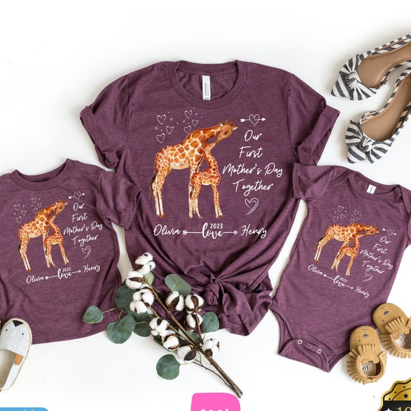 Personalized Our First Mothers Day Shirt, Mommy and me Giraffe Matching Shirt, New Mom Mothers Day Gift, Mother And Baby First Mothers Day