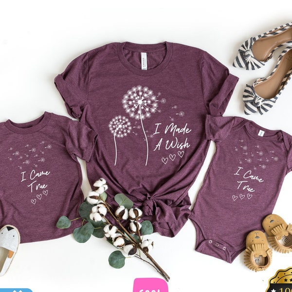 I Made a Wish Mama Shirt, I Came True Baby One Piece, Mothers Day Matching Shirts, Matching Mommy and Me Dandelion Wishes Outfits